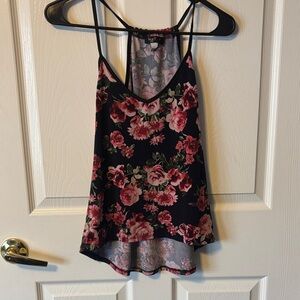 Floral Print Sleeveless Cami Top - Black/Pink